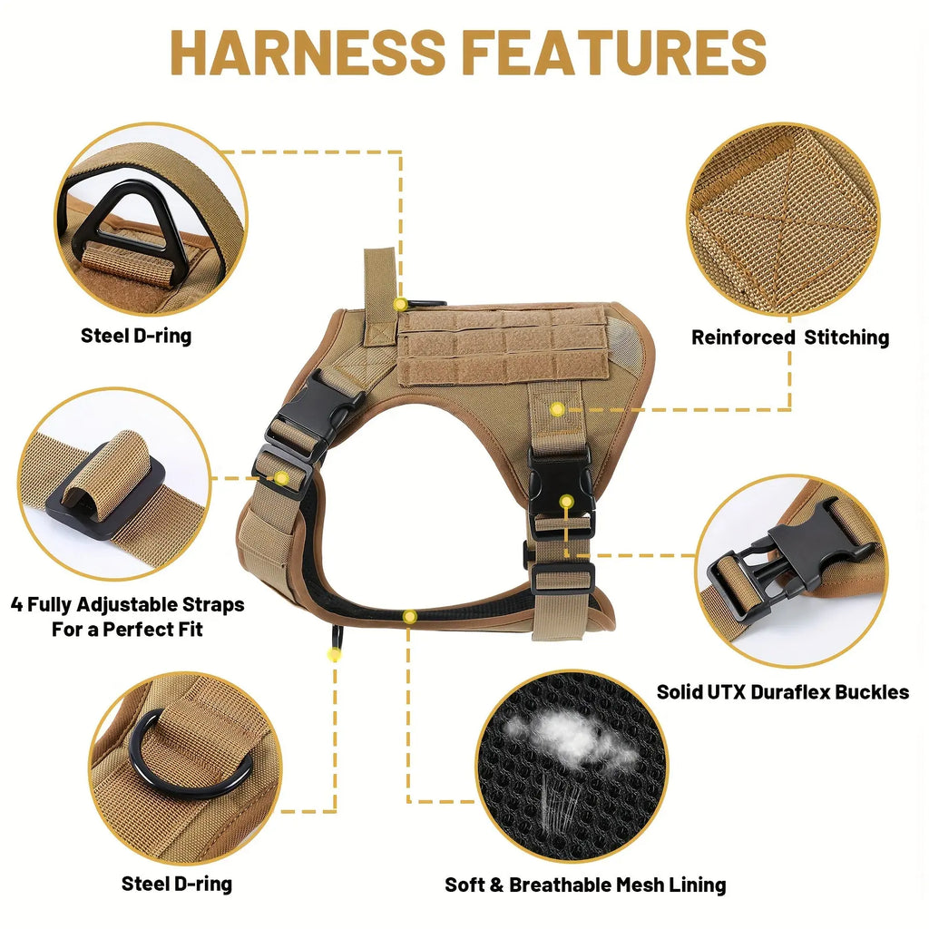 Tactical Dog Harness | Reflective & Adjustable | Metal Buckle | All Sizes