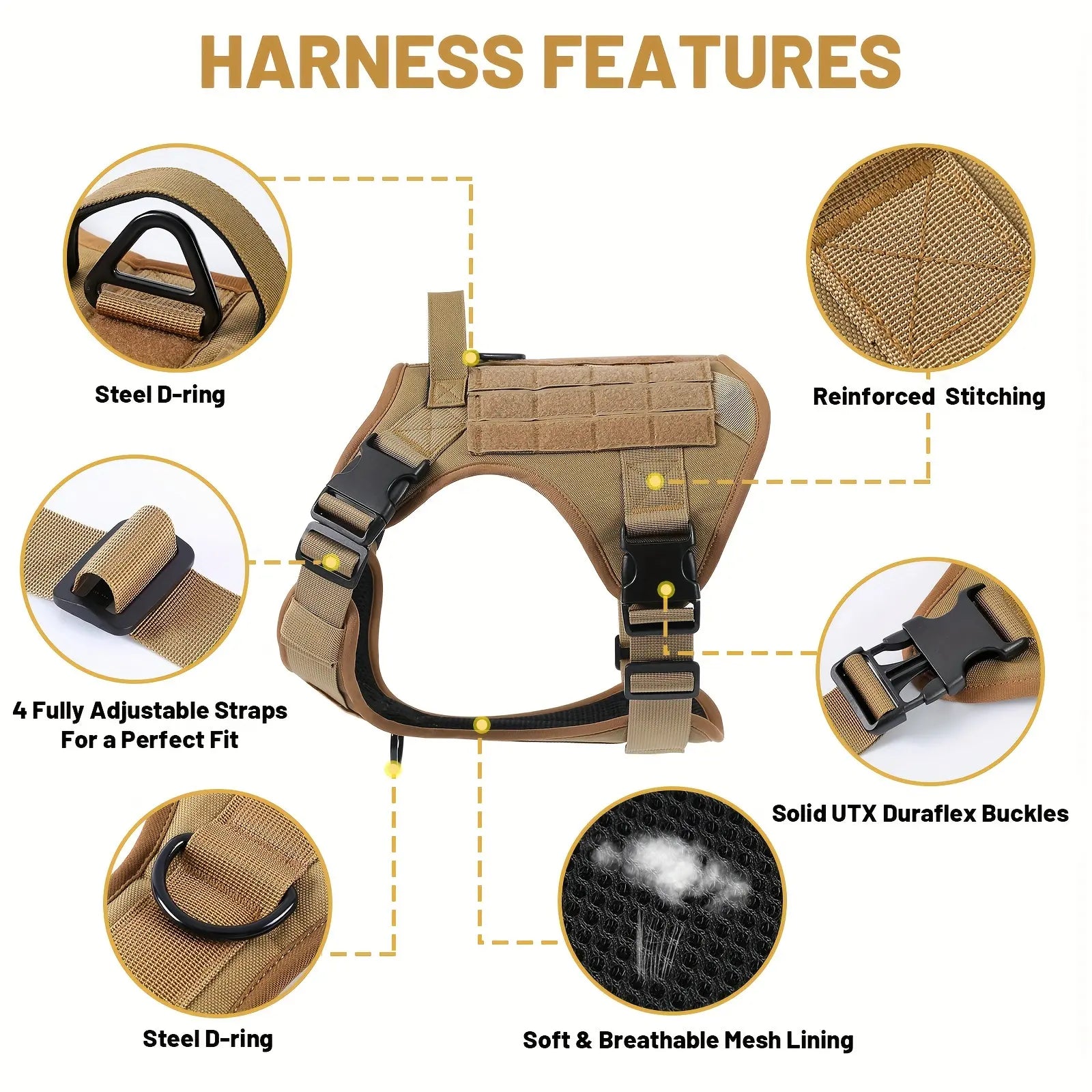 Tactical Dog Harness | Reflective & Adjustable | Metal Buckle | All Sizes