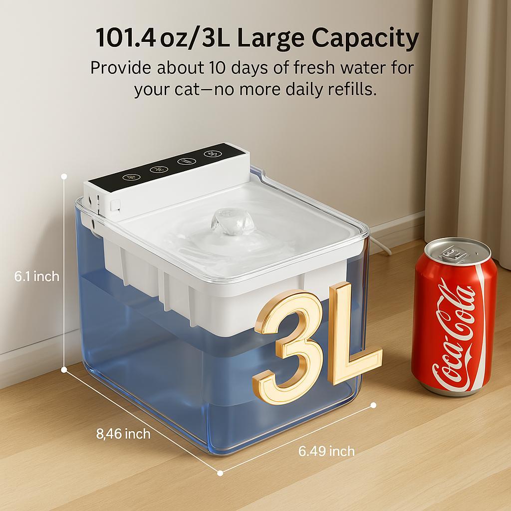 Automatic Pet Water Fountain — Smart Sensor, 3L